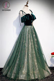 Kateprom Spaghetti Straps Tulle Lace Green Prom Dress, Floor Length Lace Up Formal Dress KPP1141