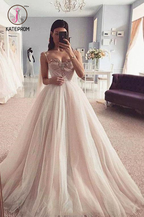 Kateprom Charming Spaghetti Straps Sweetheart Tulle Prom Dress with Beading, Wedding Dresses KPP1161