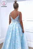 Kateprom Blue Exquistie Lace Appliques Tulle A-Line Long Prom/Evening Dress KPP1128