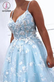 Kateprom Blue Exquistie Lace Appliques Tulle A-Line Long Prom/Evening Dress KPP1128
