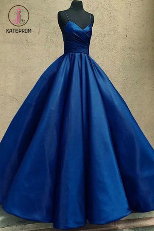 Kateprom Ball Gown Spaghetti Straps Satin Floor Length Prom Dresses, Long Quinceanera Dresses KPP1165