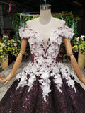 Kateprom Sparkly Off the Shoulder Long Prom Dress with Flowers, Ball Gown Quinceanera Dresses KPP1171