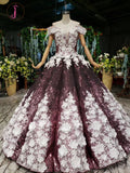 Kateprom Sparkly Off the Shoulder Long Prom Dress with Flowers, Ball Gown Quinceanera Dresses KPP1171