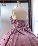 Kateprom Ball Gown Off the Shoulder Tulle Quinceanera Dress with Lace Appliques, Puffy Prom Dress KPP1178