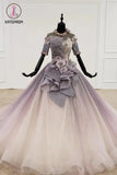 Kateprom Sparkly Ball Gown Half Sleeves Wedding Dress with Flowers, Gorgeous Princess Prom Dress KPP1189