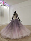 Kateprom Sparkly Ball Gown Half Sleeves Wedding Dress with Flowers, Gorgeous Princess Prom Dress KPP1189