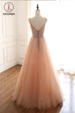 Kateprom Sexy Straps Sleeveless Long Tulle Prom Dress with Beading, Floor Length Sparkly Evening Dress KPP1218