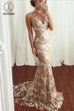 Kateprom Spaghetti Straps Lace Mermaid Cheap Long Evening Prom Dresses with Sweep Train KPP1221
