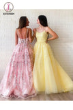 Kateprom Modest Tulle A-line Appliques Spaghetti Straps Floor Length Lace Prom Dress KPP1235