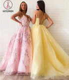 Kateprom Modest Tulle A-line Appliques Spaghetti Straps Floor Length Lace Prom Dress KPP1235