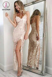 Kateprom Sexy Spaghetti Straps Side Slit Long Prom Dresses, Sheath Split Formal Dresses KPP1238