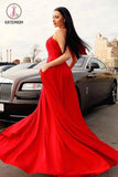 Kateprom Stylish Red Halter Long Prom Dress, Floor Length Sleeveless Evening Dresses with Pockets KPP1243