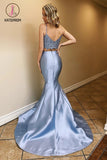 Kateprom Two Piece Satin Prom Dresses with Lace, Spaghetti Straps Mermaid Long Party Dress KPP1245