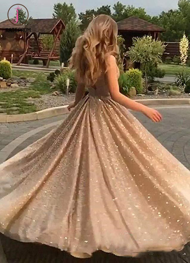 Kateprom A-Line Open Back Gold Sequins Champagne Prom Dresses 2020 Fas kateprom Kateprom A-Line Open Back Gold Sequins Champagne Prom Dresses 2020 Fas kateprom