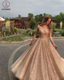 Kateprom A-Line Open Back Gold Sequins Champagne Prom Dresses 2020 Fashion Evening Dresses KPP1126