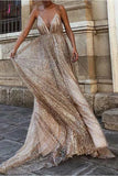 Kateprom Sparkly Backless Plunging Neckline Sequin Long Prom Evening Dress KPP1260