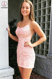 Kateprom Tie Back Appliqued Sheath Burgundy Blue Pink Short Prom Dress Homecoming Dress KPH0492