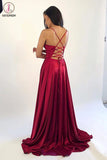 Kateprom Hot Sale A-Line Satin Simple Prom Dresses Formal Dress With Split KPP1263