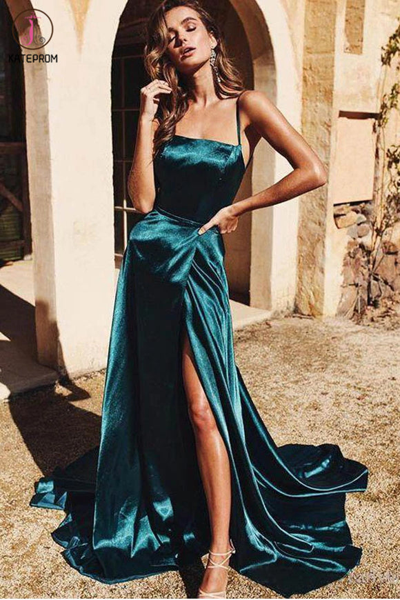 Kateprom A-Line Spaghetti Straps Long Prom Dresses Cheap Formal Gowns KPP1254