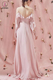 Kateprom Cheap Light Pink Spaghetti Straps Ruffles Chiffon Prom Dresses, Unique Long Formal Dress KPP1275