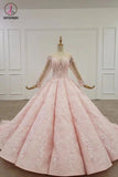 Kateprom Ball Gown Long Sleeves Lace Prom Dress, Gorgeous Wedding Dress, Quinceanera Dress KPP1285