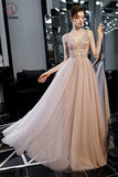 Kateprom Floor Length V Neck Sleeveless Tulle Long Prom Dress with Beading Crystals KPP1299