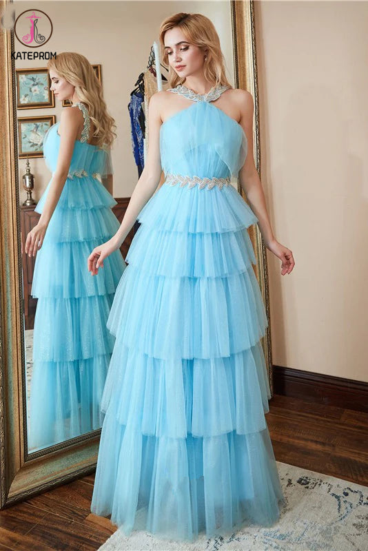 Kateprom Unique Sleeveless Layers Floor Length Prom Dress, A Line New Style Formal Dresses KPP1283
