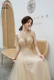 Kateprom Elegant Sleeveless Tulle Prom Dress with Sequins, Floor Length Open Back Evening Dress KPP1294