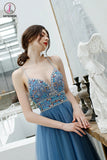 Kateprom Sexy Spaghetti Straps Long Tulle Prom Gown, Unique Beading Prom Dress KPP1297