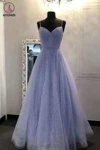 Kateprom Lavender Straps Sleeveless Sparkly Floor Length Prom Dress, A Line Cheap Evening Dress KPP1304