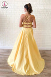Kateprom Simple Yellow Sleeveless Split Long Prom Dresses, Cheap Floor Length Evening Dresses KPP1266