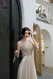 Kateprom Elegant Deep V Neck Sleeveless Evening Dress with Sequins, Backless A Line Party Dress KPP1296