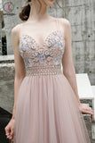 Kateprom A Line Floor Length Spaghetti Straps Tulle Prom Dress with Beads KPP1289