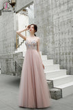 Kateprom A Line Floor Length Spaghetti Straps Tulle Prom Dress with Beads KPP1289