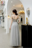 Kateprom Light Gray Straps Floor Length Tulle Prom Gowns, A Line Long Party Dress KPP1293