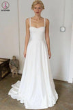 Kateprom A-Line Straps Sweep Train Sleeveless Stain Simple Wedding Dress, Beach Wedding Gown KPW0546
