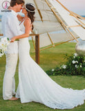 Kateprom Romantic Deep V Neck Sleeveless Lace Wedding Dress, Mermaid Wedding Dresses with Train KPW0548