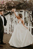 Kateprom Simple Ivory Sleeveless Beach Wedding Dress, Floor Length Satin Spaghetti Straps Bridal Dress KPW0550