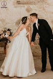 Kateprom Simple Ivory Sleeveless Beach Wedding Dress, Floor Length Satin Spaghetti Straps Bridal Dress KPW0550