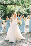 Simple V Neck Sleeveless Beach Wedding Dresses, Ivory Chiffon Beach Wedding Dresses KPW0562