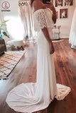 Cheap Country Beach Wedding Dresses Lace Chiffon Wedding Gown Bohemian Bridal Gowns KPW0565