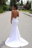 Spaghetti Straps Mermaid Wedding Dress with Lace Appliques, Sexy Backless Bridal Dresses KPW0567