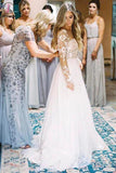Chic A-line Long Sleeve Lace See Through Wedding Dresses Backless Country Wedding Dress KPW0573