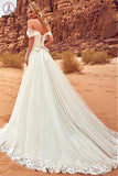 Charming Off the Shoulder Tulle Long Beach Wedding Dress with Lace Appliques KPW0574