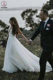 Fairy A-line V Neck Sleeveless Chiffon Beach Wedding Dresses With Button, Simple Bridal Dress KPW0584