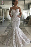 Sexy Sweetheart Mermaid Tulle Wedding Dress with Lace Appliques, Backless Bridal Dress KPW0588