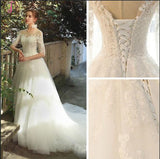 Romantic 3/4 Sleeves Illusion Neckline Lace Appliqued Wedding Dresses KPW0589