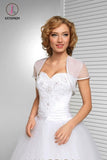 Kateprom White Short Sleeve Wedding Bolero Bridal Cape, Organza Wedding Wraps KPJ0018