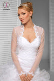 Kateprom White Scalloped Floral Lace Top Long Sheer Sleeve Wedding Shawl, Wedding Wraps KPJ0014
