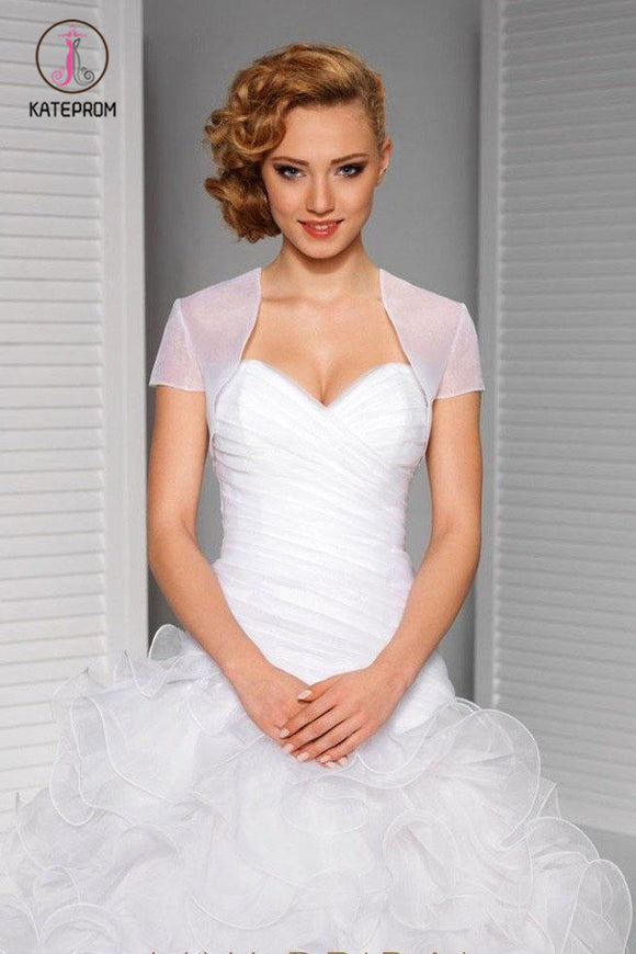 Kateprom Simple Short Sleeve Illusion Organza Wedding Jacket, Cheap Bridal Jackets, Wedding Wraps KPJ0008